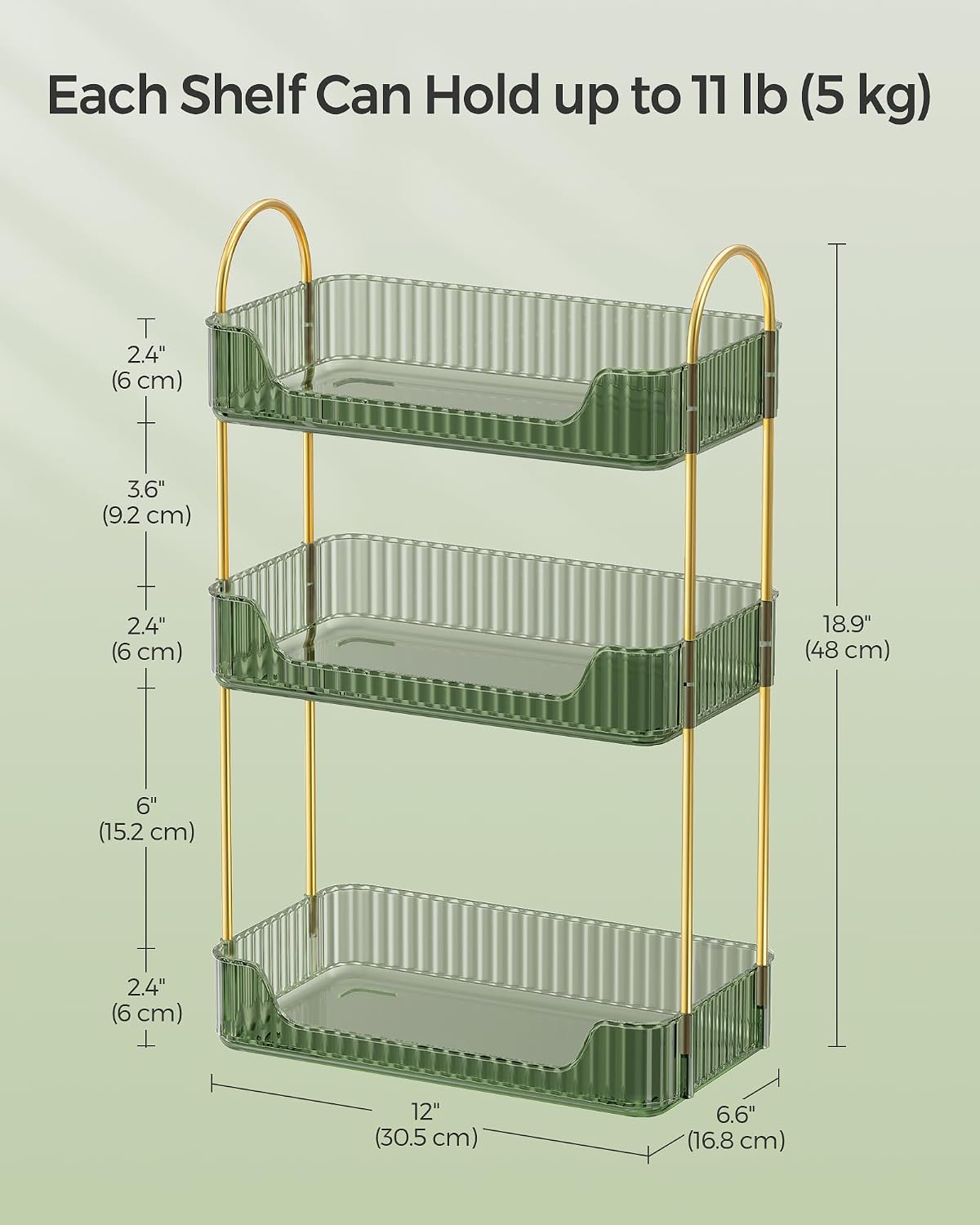 SONGMICS 3-Tier Makeup Organizer, Square, Customizable