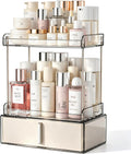 Pajiriona Makeup Organizer,Skincare Organizer for Vanity,2-Tier Large Capacity Cosmetic Storage Box for bathroom organizers and storage,Clear Cosmetic Display Case for Bedroom Countertop.
