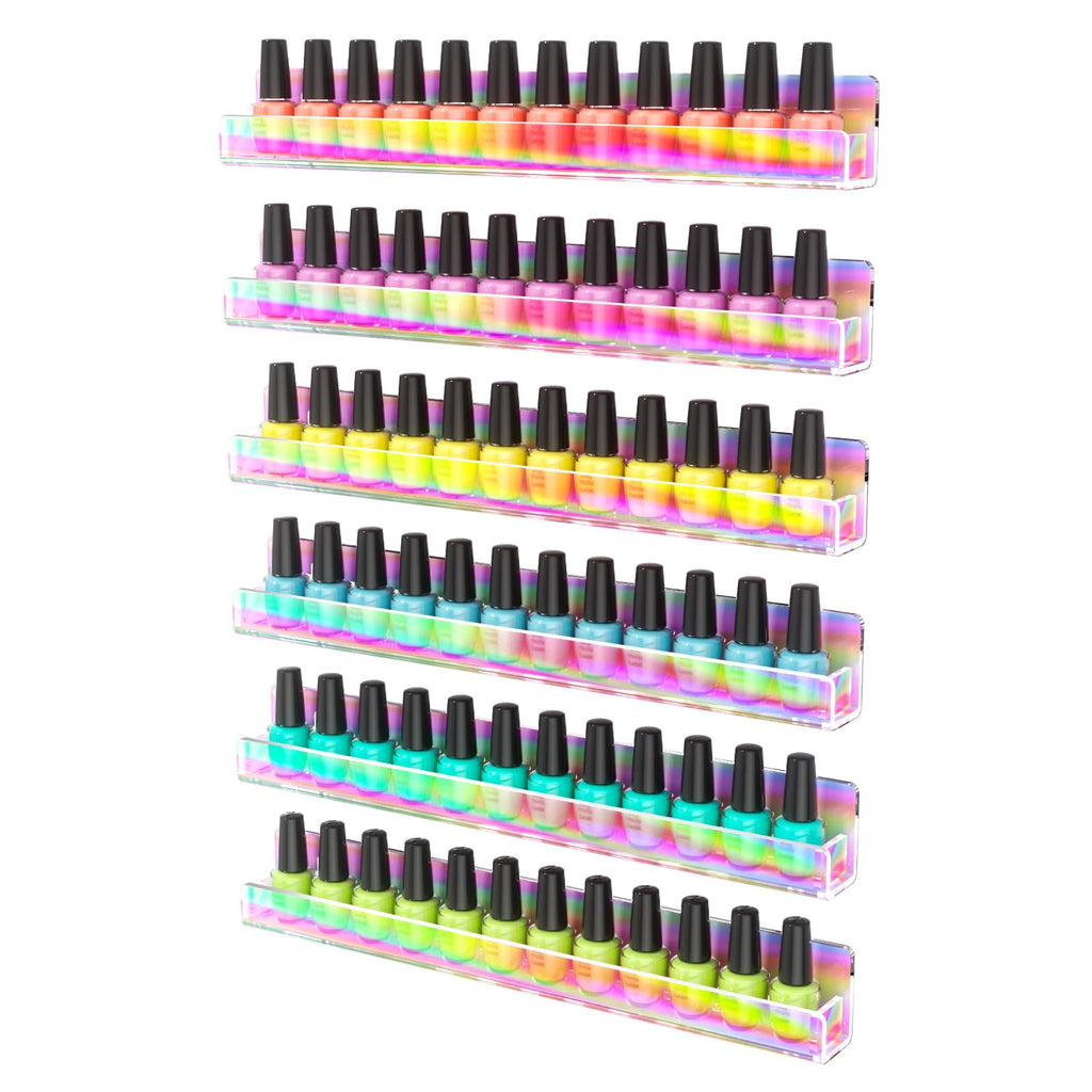 FEMELI Nail Polish Wall Rack, 6 Shelves Acrylic Organizer (15 Inch, Clear)