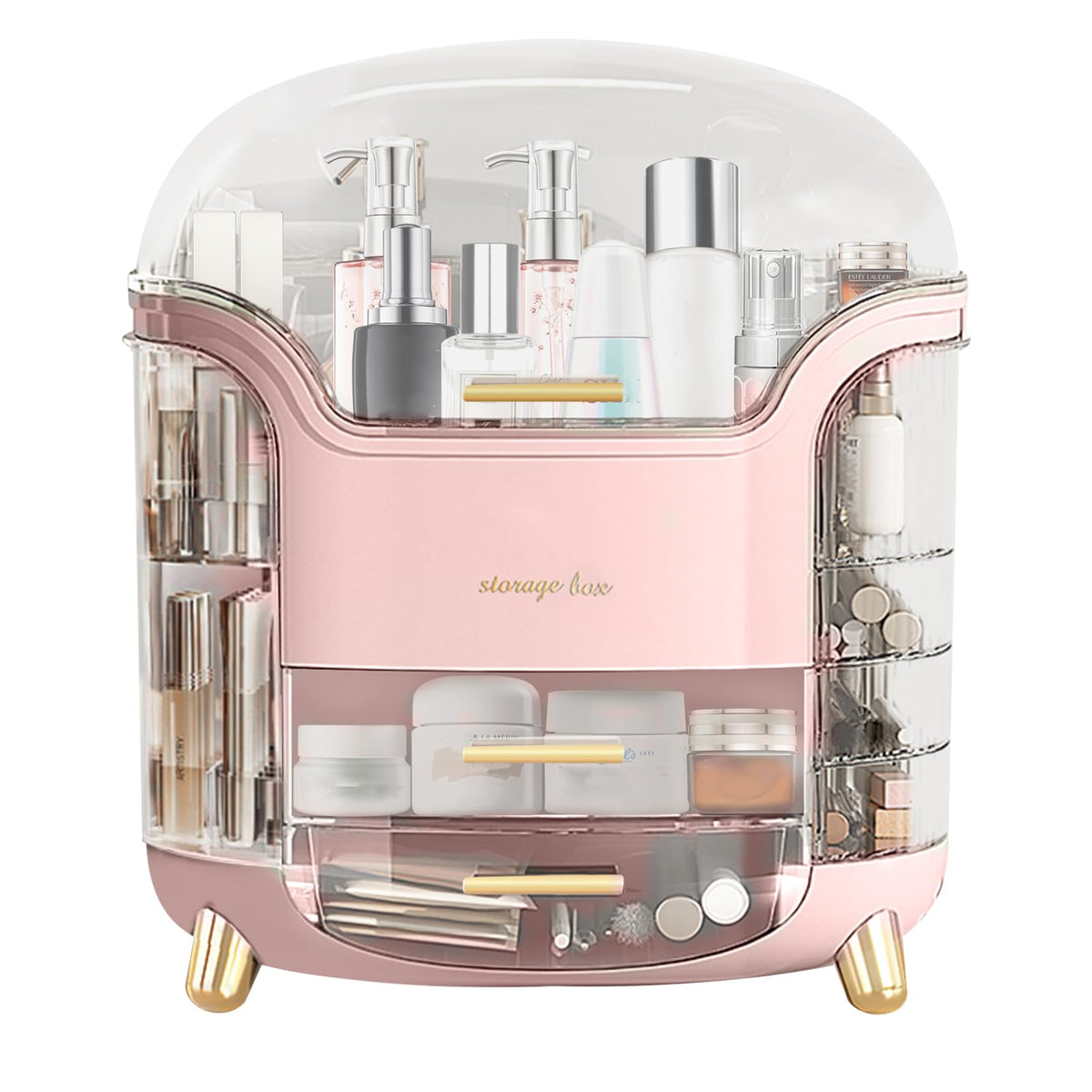 Makeup & Skincare Organizer Box for Countertop with Lid & Drawers, White