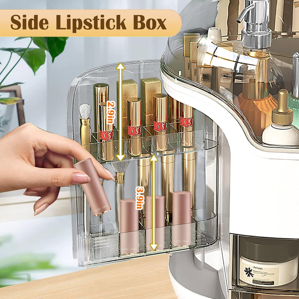 Makeup & Skincare Organizer Box for Countertop with Lid & Drawers, White