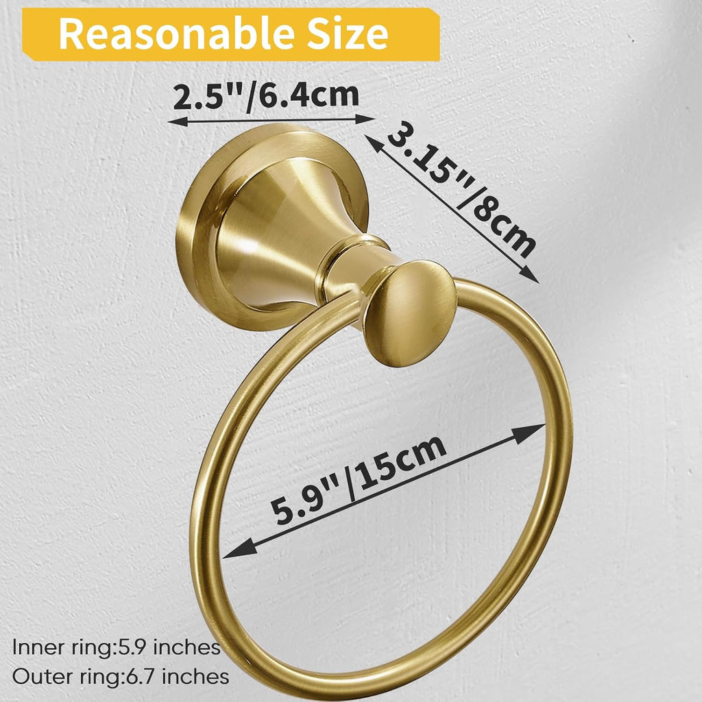 BESy Towel Ring, Bathroom Hand Towel Holder Wall Mounted Brushed Gold