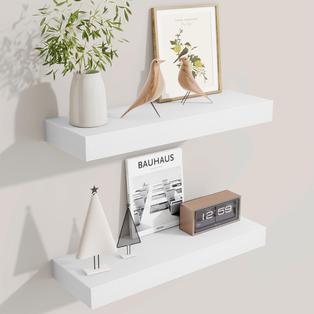 Fun Memories Floating Shelves Bathroom for Wall Mounted Shelves, 20 Inch Wood Shelf Set of 2, Home Storage & Display Decor, Walnut