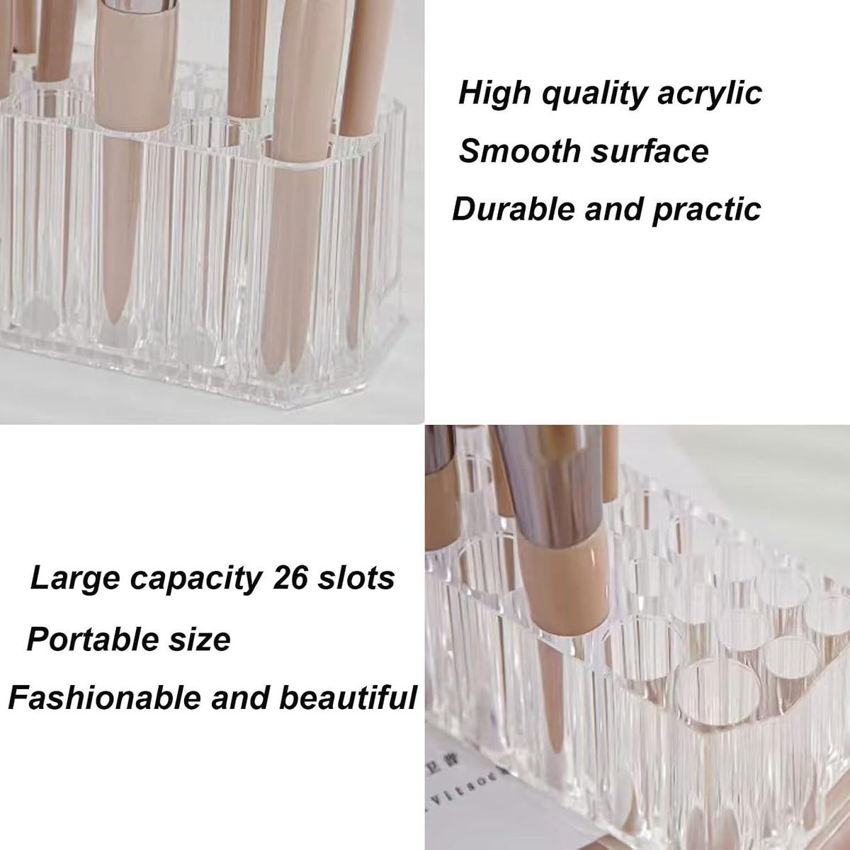 Clear Acrylic Lipstick Organizer Makeup Nail Brush Eyeliner Lip Liner Holder 26 Spaces Cosmetic Display Case