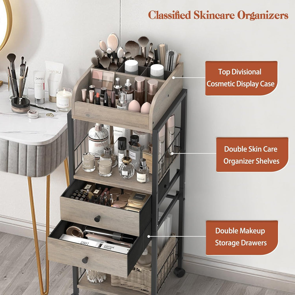 Makeup Organizer, Floor Skincare Organizers Make Up Organizers and Storage with Drawers, Vanity Organizer Cosmetics Display Cases Holder for Skin Care Nail Polish Perfume Black