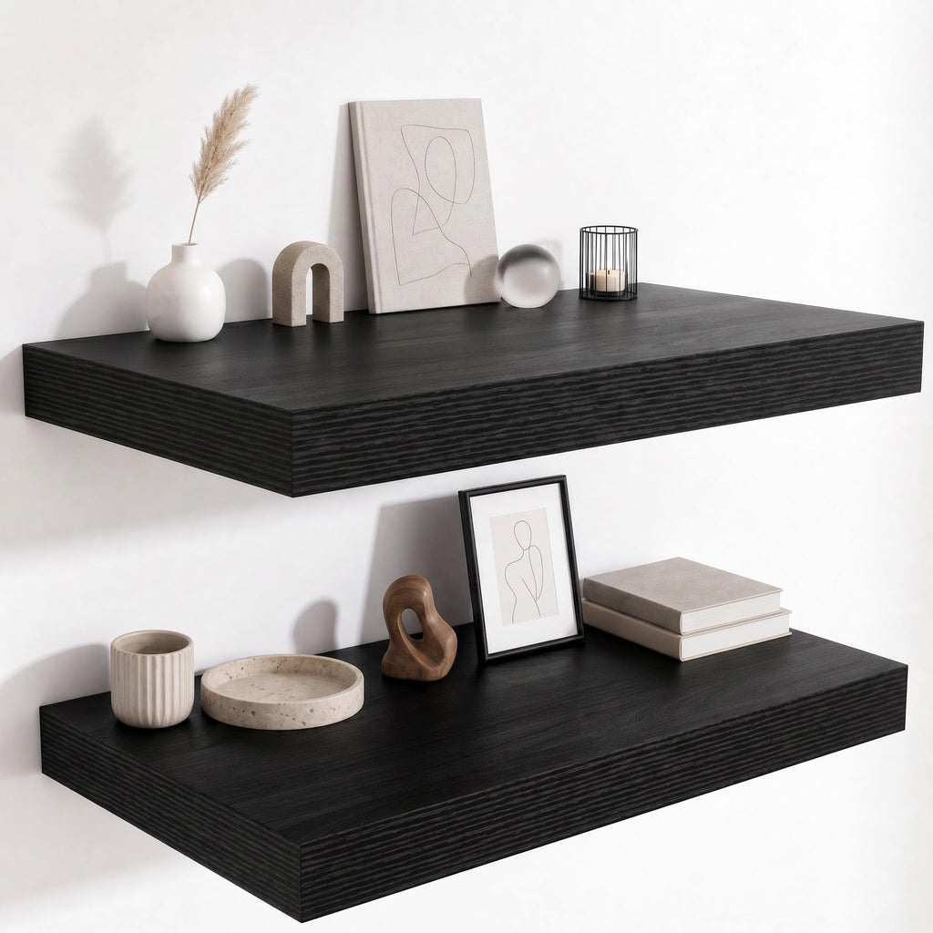 Deep Floating Shelves for Wall, 12 Inch Wide Small Wall Shelves Set of 2, 2 Inch Thick Invisible Wall Mounted Shelves for Bathroom Bedroom Nursery,Walnut Color
