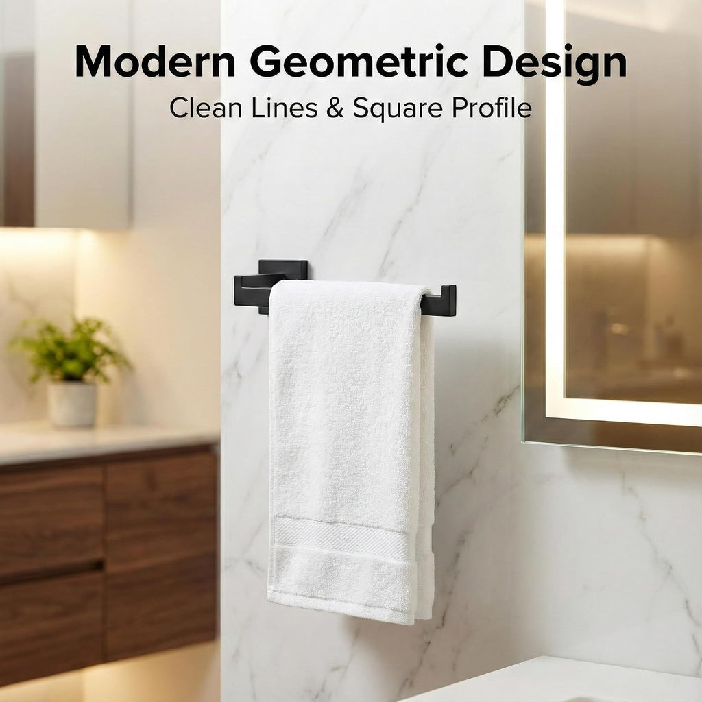 5-Piece Bathroom Hardware Set, 16 in Towel Bar, Matte Black