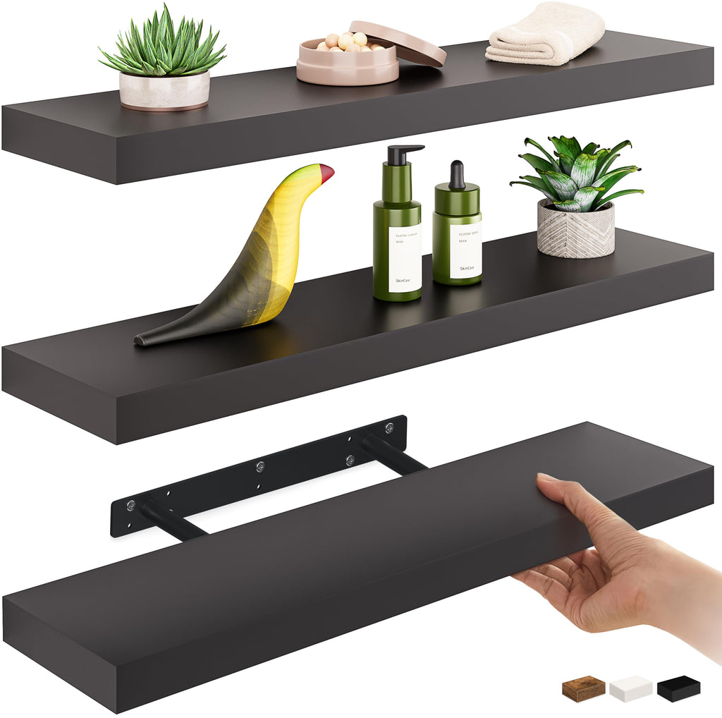 Ballucci Floating Shelves, 55" Wood Wall Shelf Set of 2, with Invisible Brackets for Bathroom, Living Room, Bedroom, Kitchen, Nursery, 6" Deep, White