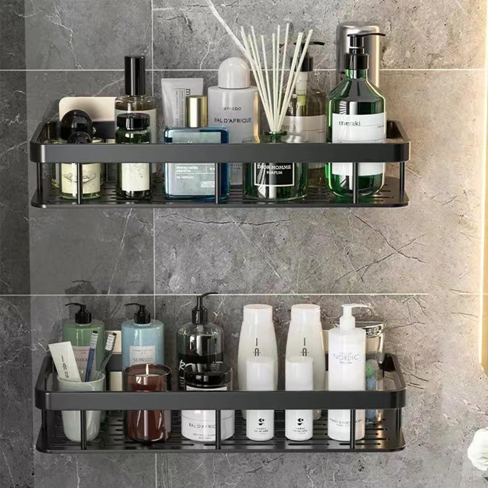 1pc Multipurpose Self - Adhesive Wall Mounted Shelf: Perfect for Bathroom and Kitchen Storage,Black