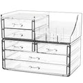 Cq acrylic Make Up Organizers for Vanity With 14 Drawers, 4 Pack Clear Drawer Organizers,Plastic Cute Desk Accessories Organization and Bathroom Organizers Storage Case Box Cube for Beauty,Skin Care