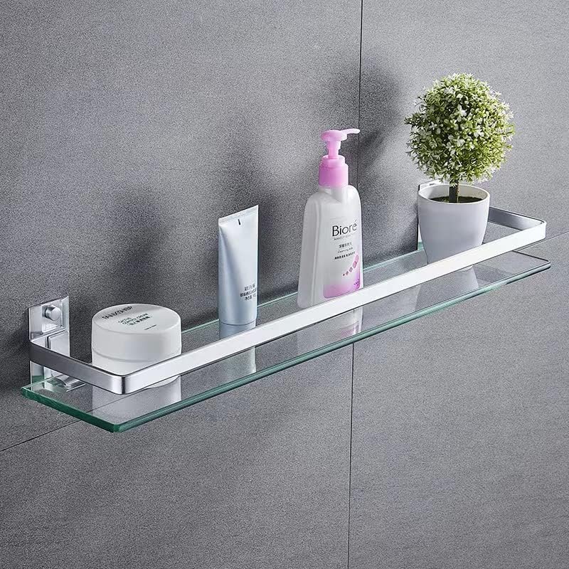 Bathroom Glass Shelf Tempered Glass Rectangular Extra Thick Aluminum Silver Sand Sprayed Wall Mounted 9.84 inches