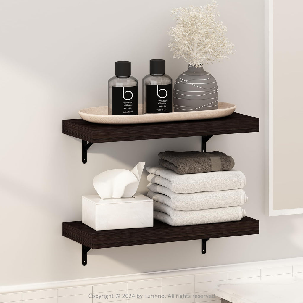 Furinno Tanna Floating Shelves for Wall Set of 2, 15-Inch Bathroom Wall Shelf, Wall Mounted Shelf, for Bathroom Organizers and Storage, Living Room, White Texture