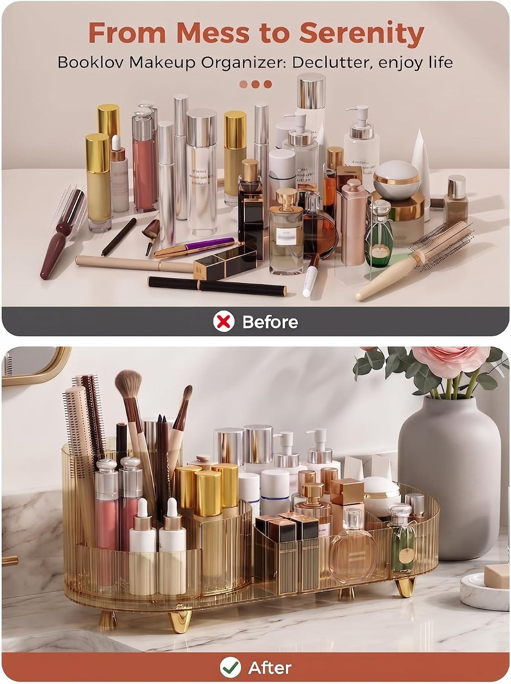 Booklov Rotating Makeup Organizer for Vanity Countertop, Amber