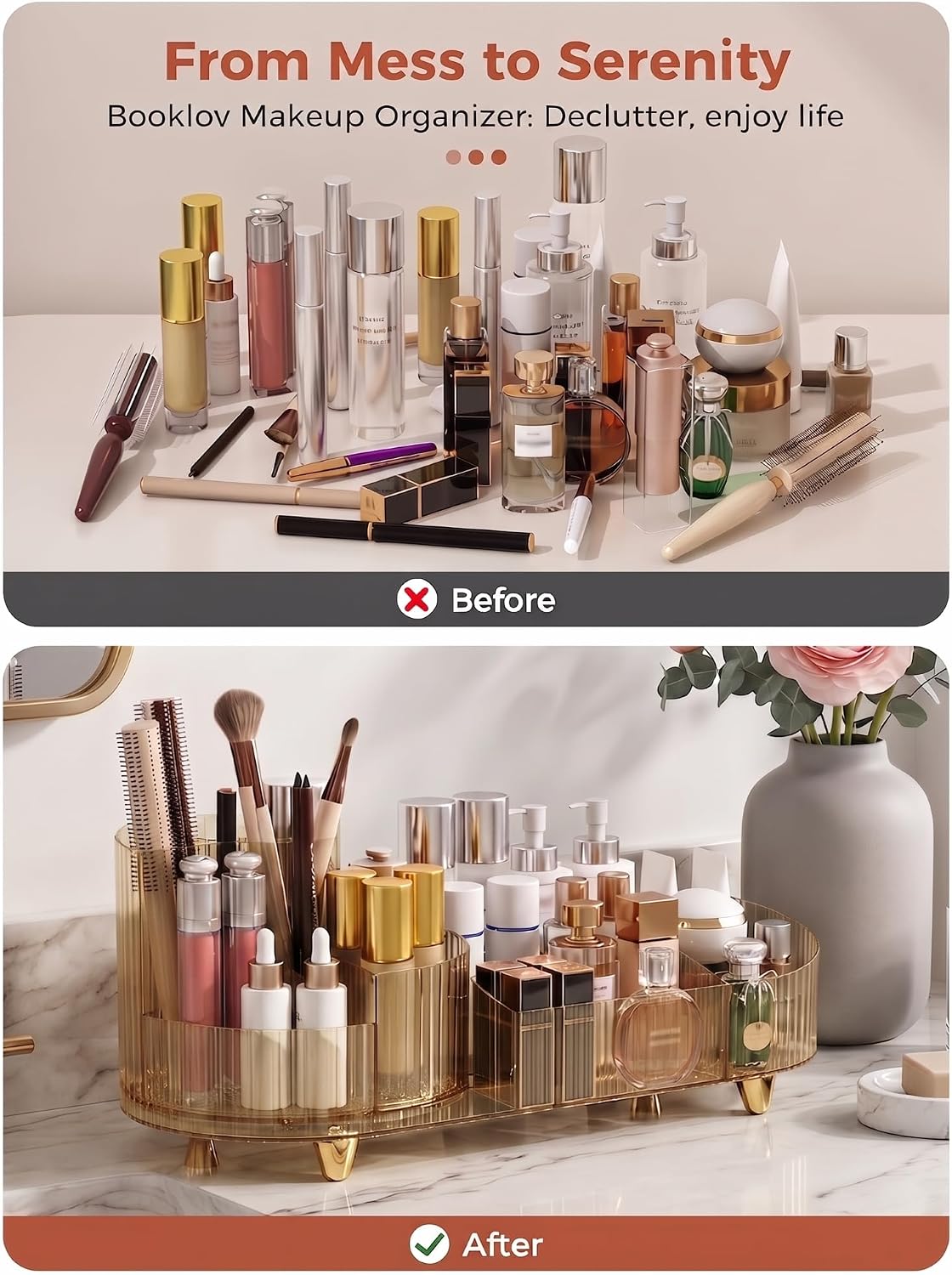 Booklov Rotating Makeup Organizer for Vanity Countertop, Amber
