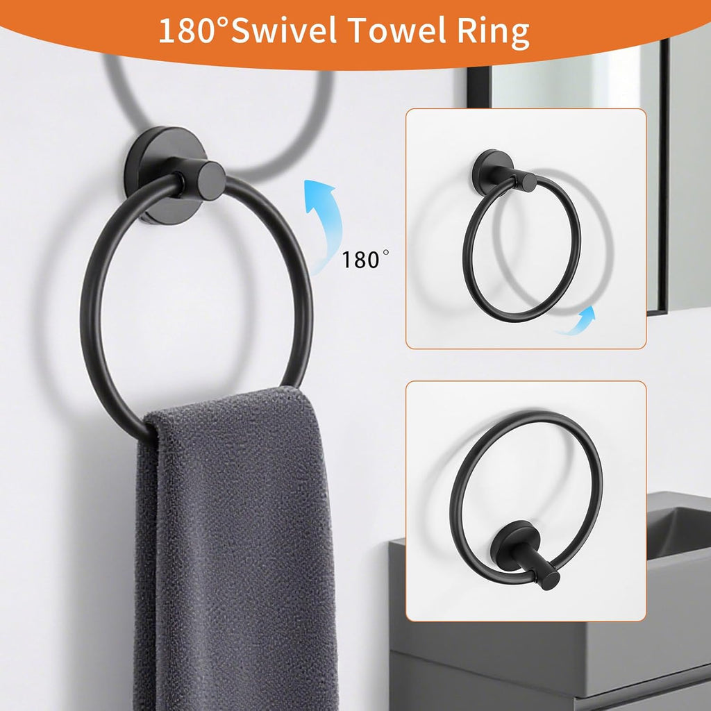 5-Piece Matte Black Bathroom Hardware Set, Towel Racks Set for Bathroom SUS304 Stainless Steel Toilet Paper Holder Wall Mounted, 24 Inch Modern Bathroom Accessories Kit