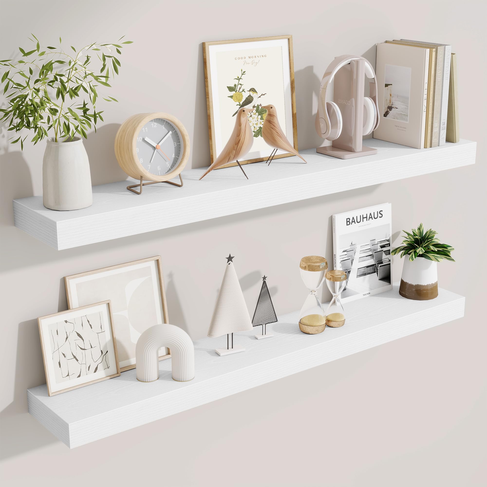 Fun Memories Floating Shelves Bathroom for Wall Mounted Shelves, 20 Inch Wood Shelf Set of 2, Home Storage & Display Decor, Walnut