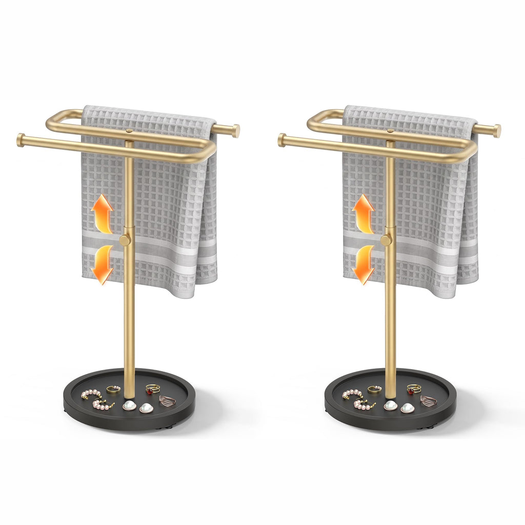 Aetyord S-Shape Countertop Towel Holder - Height Adjustable for Bathroom/Kitchen/RV | Rustproof Metal & Wood Base All Black