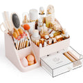 Yieach White Makeup Organizer Countertop With 4 Drawers,Large Cosmetics Storage Organizer for Brush,Hair Products,Plastic Makeup Holders and Beauty Skincare Organizers for Bathroom,Vanity,Dresser Top