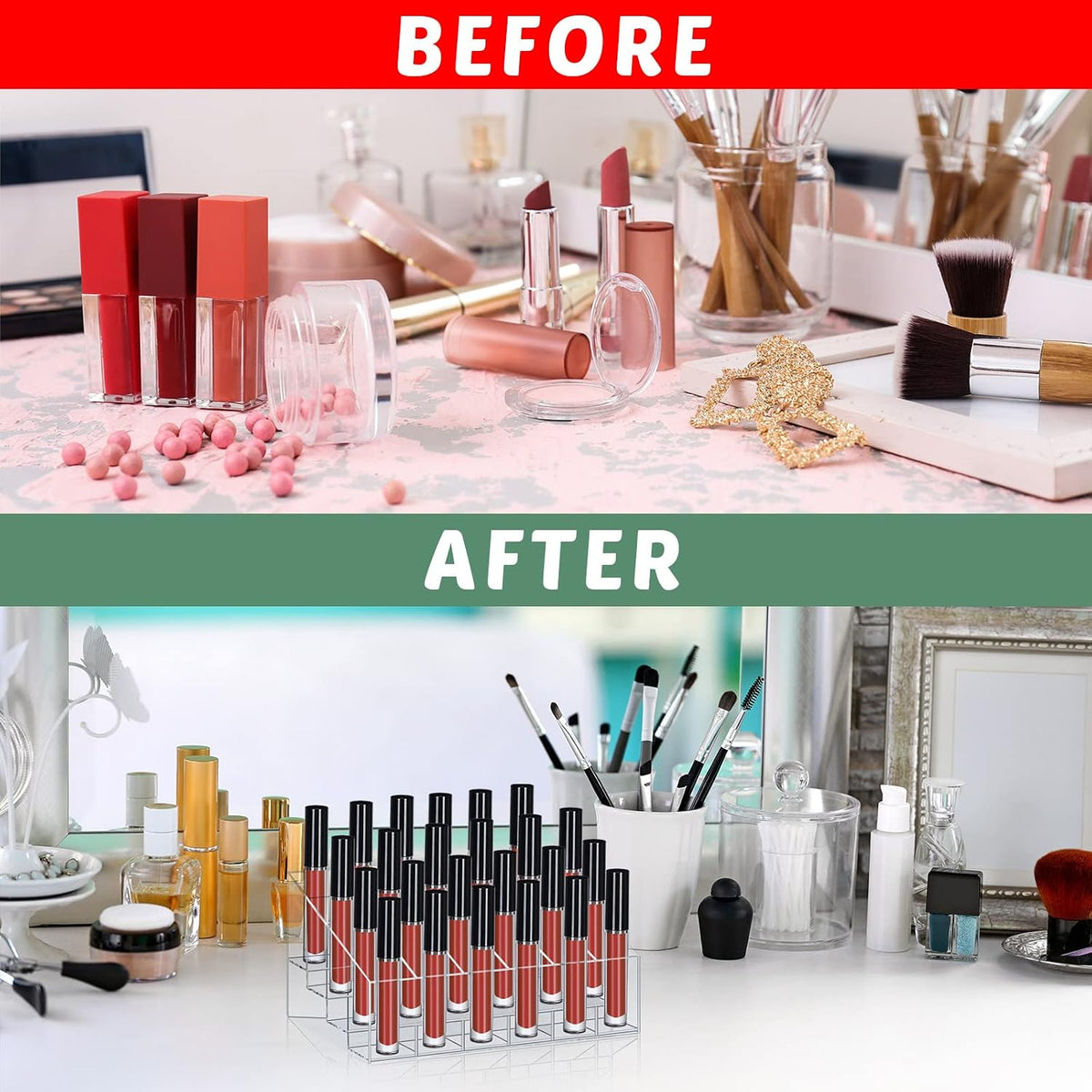 Macarrie 4 Pieces Lipstick Holder Organizer 24 Slot Acrylic Lipstick Makeup Case Display Stand Storage Box for Rollerball Perfume Organizer Watercolor Paint Sticks
