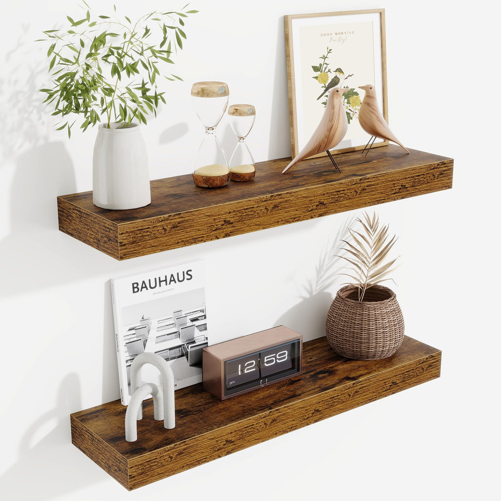 Fun Memories Floating Shelves Bathroom for Wall Mounted Shelves, 20 Inch Wood Shelf Set of 2, Home Storage & Display Decor, Walnut