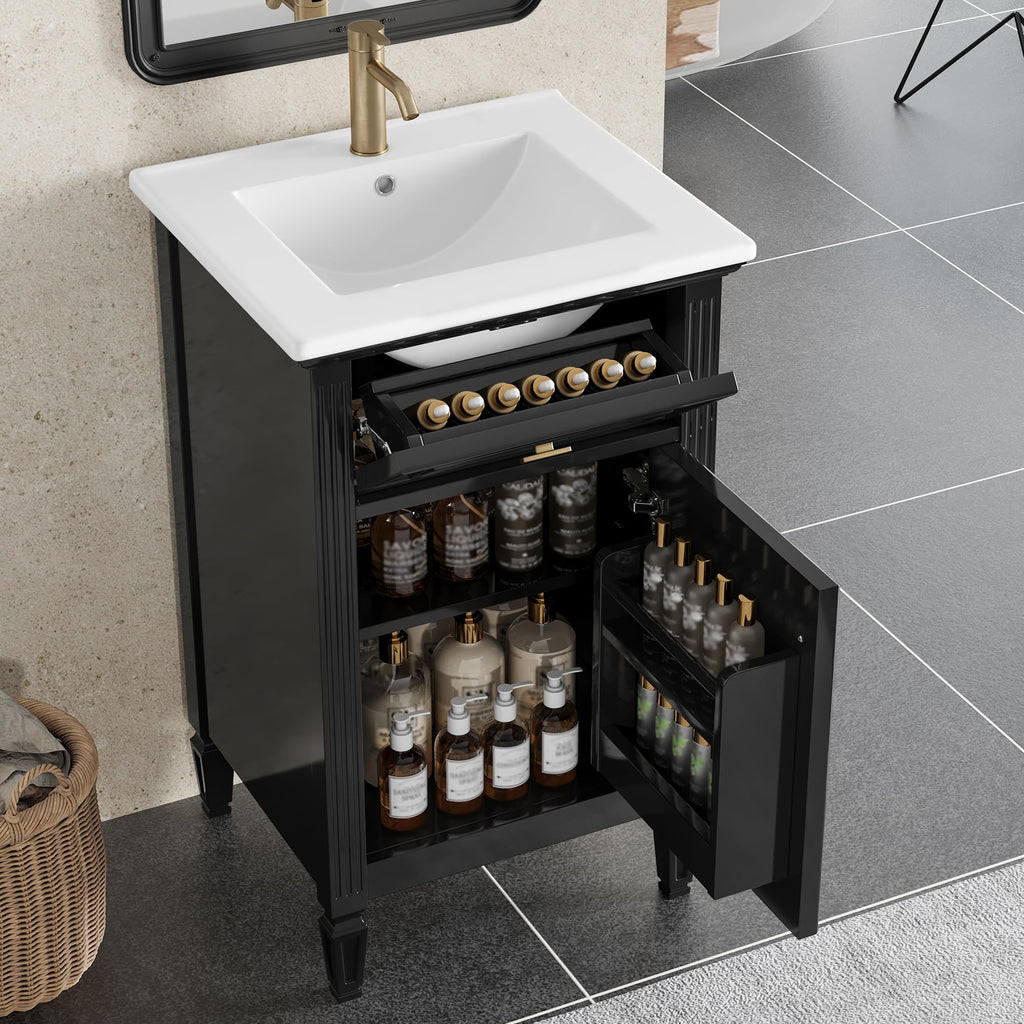 Virubi 20 in Small Bathroom Vanity with Sink, Soft Closing Door,Tilt-Out Drawer and Adjustable Shelf,Solid Wood Frame Modern Single Bathroom Sink Cabinet with Storage, Freestanding, Natural Wood