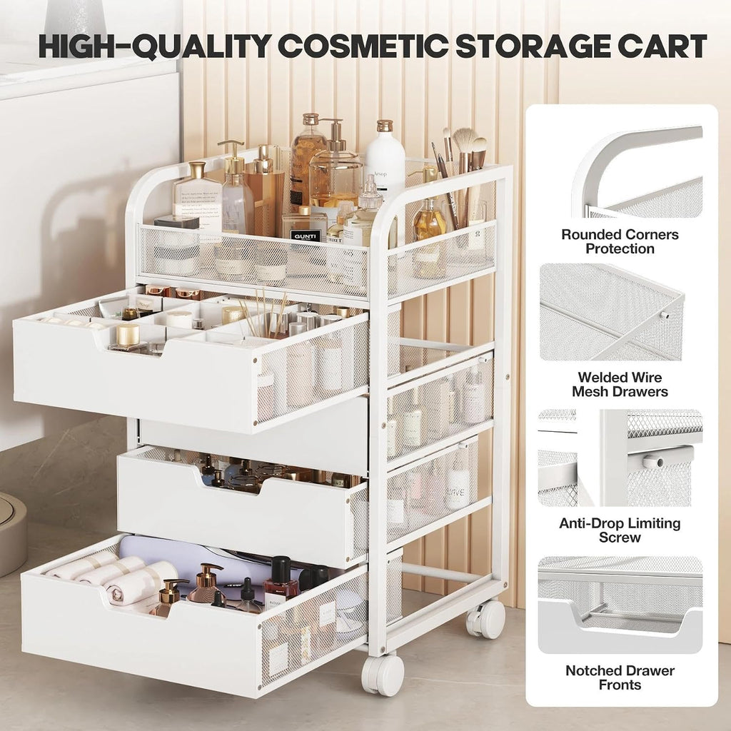 Makeup Cart Organizer with 4 Drawers and Dividers