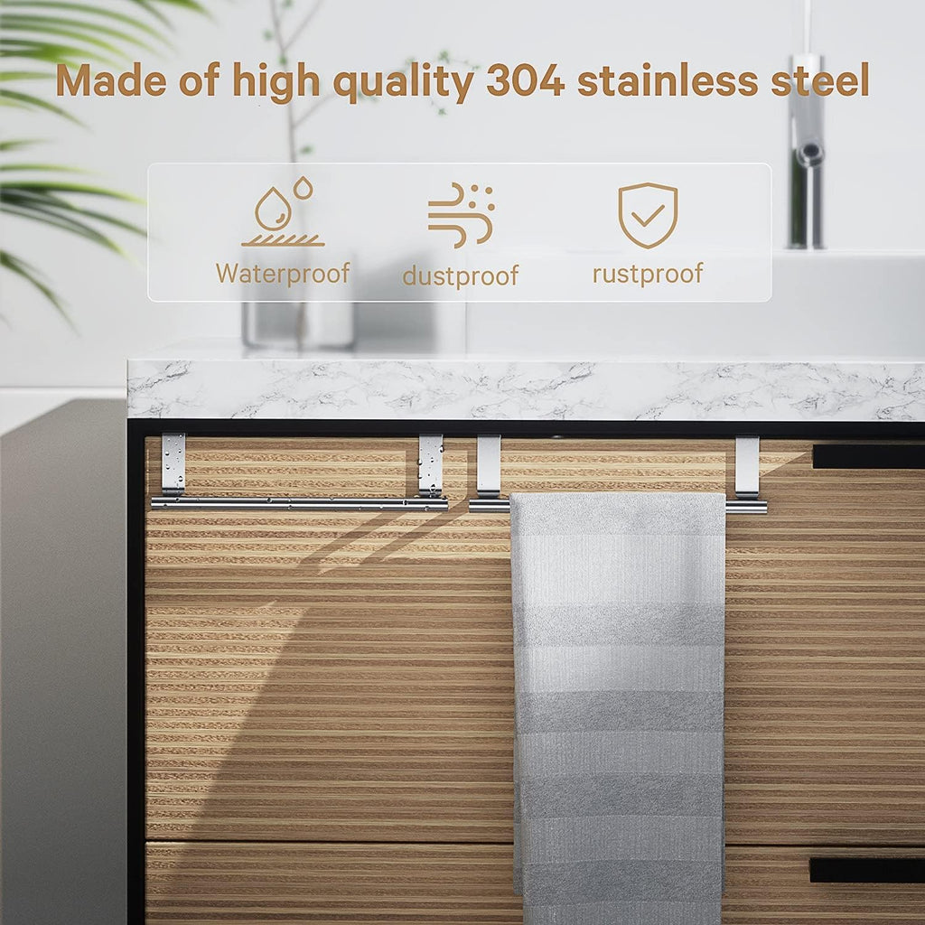 Over Cabinet Towel Bar, Stainless Steel Towel Holder, Silver, 2 Pack