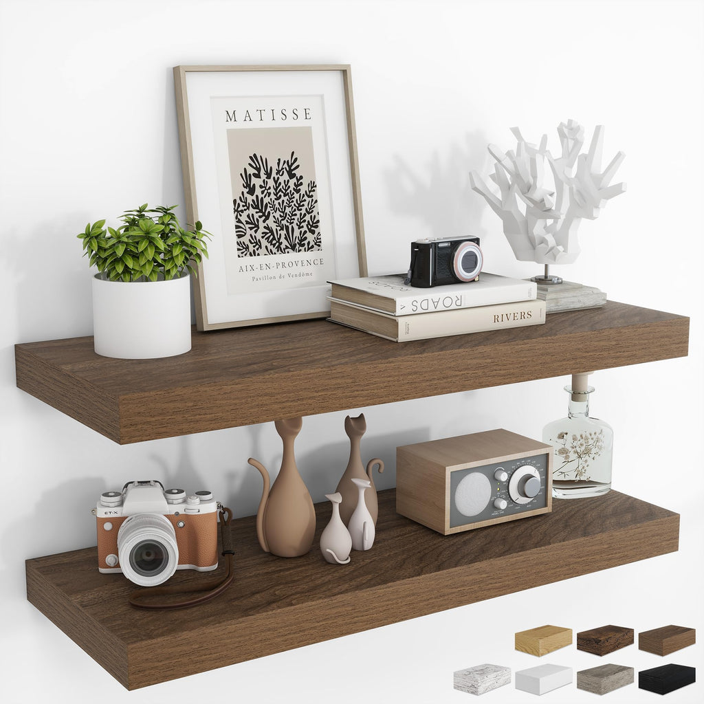 RICHFOCUS 28Inch Floating Shelves for Wall 2 Pack Shelves for Bedroom|Kitchen|Bathroom|Laundry Room Rustic Wood Wall Mounted Shelf with Invisible Brackets for Books|Storage|Decor, Oak