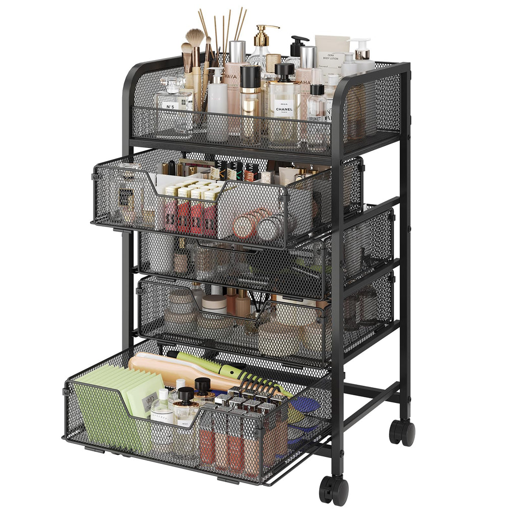 Hongtamoya Makeup Cart Organizer with 4 Drawers, Rolling Makeup Cart, White