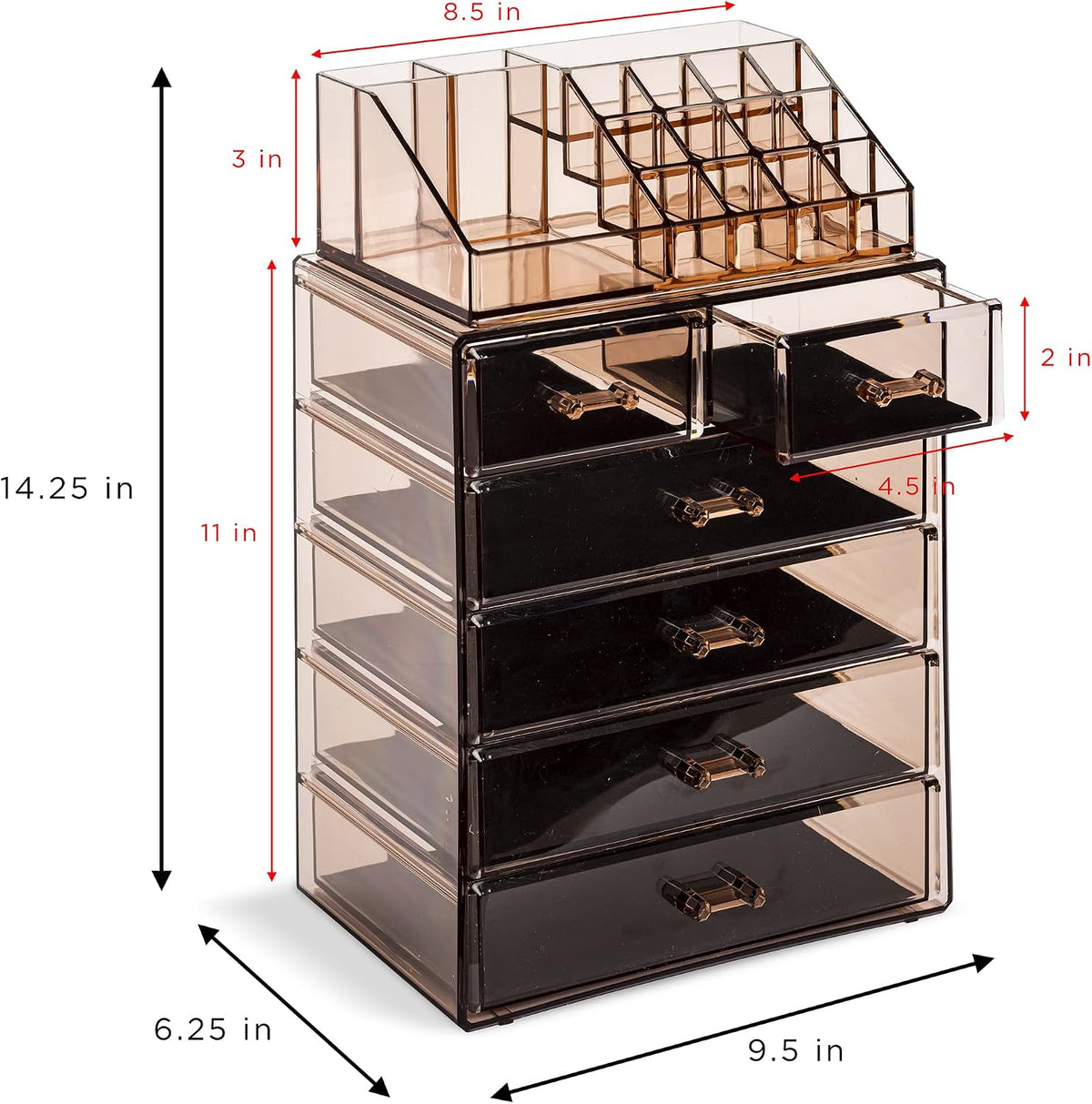 Sorbus Makeup Organizer, 6-Drawer Acrylic 2-Piece Set (Bronze Glow)