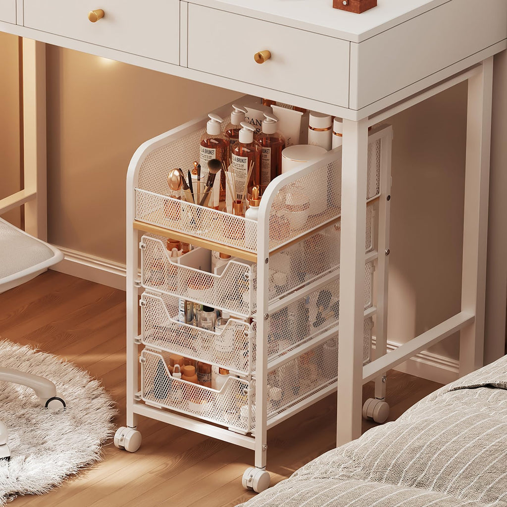 Hongtamoya Rolling Makeup Cart Organizer with 2 Drawers, Under Desk Storage