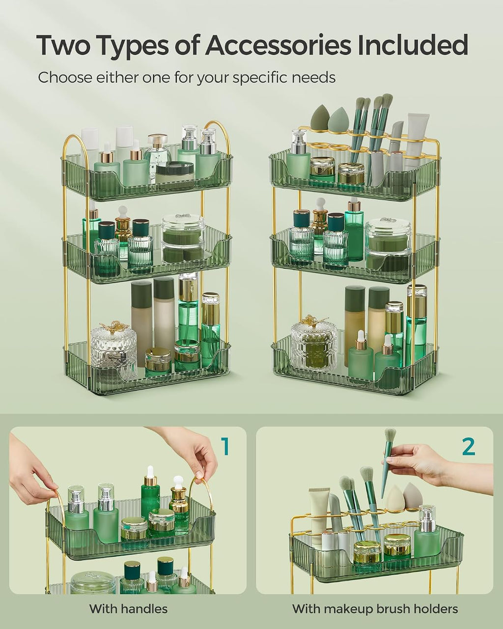 SONGMICS 3-Tier Makeup Organizer, Square, Customizable