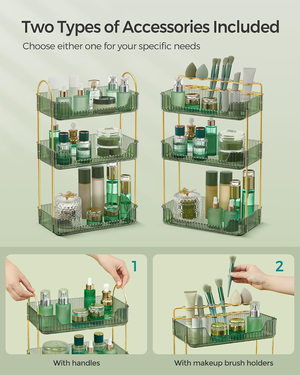 SONGMICS 3-Tier Makeup Organizer, Square, Customizable
