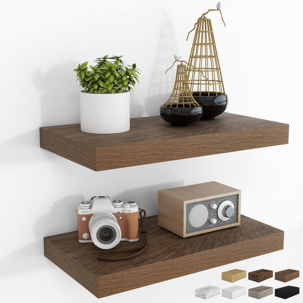 RICHFOCUS 28Inch Floating Shelves for Wall 2 Pack Shelves for Bedroom|Kitchen|Bathroom|Laundry Room Rustic Wood Wall Mounted Shelf with Invisible Brackets for Books|Storage|Decor, Oak