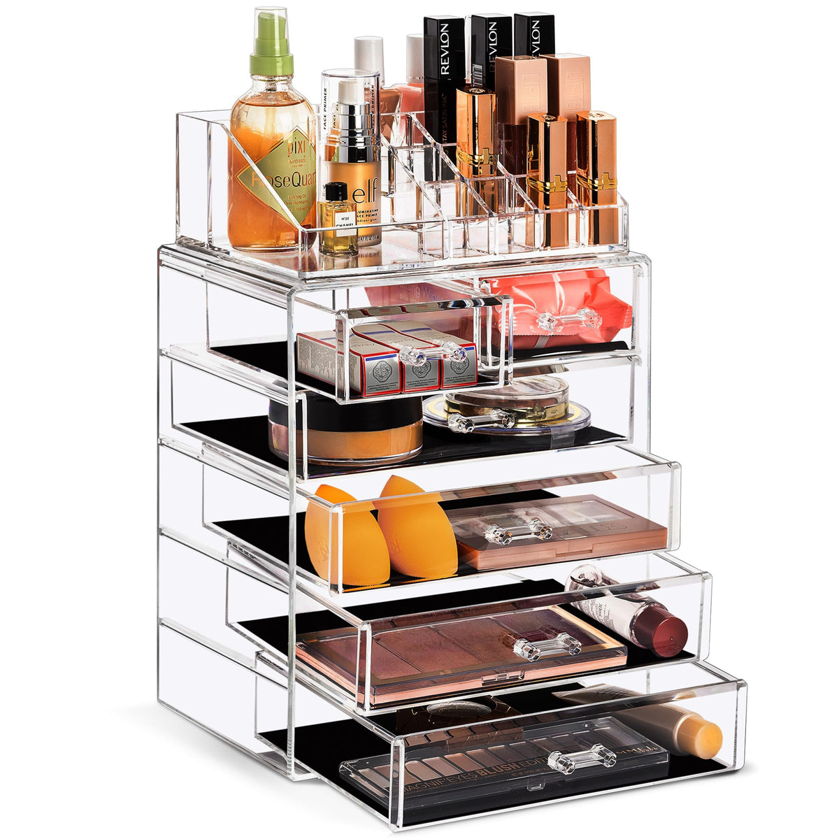 Sorbus Makeup Organizer, 7-Drawer Acrylic 2-Piece Set (Clear)