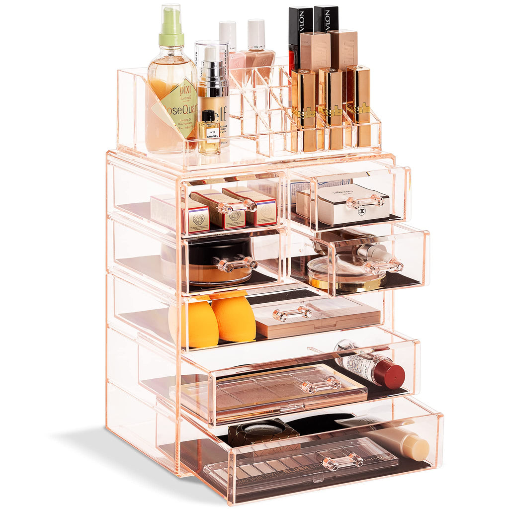 Sorbus Makeup Organizer, 6-Drawer Acrylic 2-Piece Set (Bronze Glow)