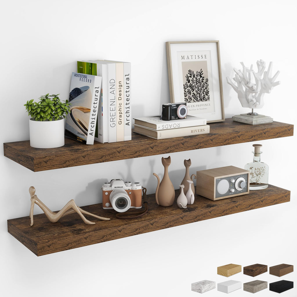 RICHFOCUS 28Inch Floating Shelves for Wall 2 Pack Shelves for Bedroom|Kitchen|Bathroom|Laundry Room Rustic Wood Wall Mounted Shelf with Invisible Brackets for Books|Storage|Decor, Oak
