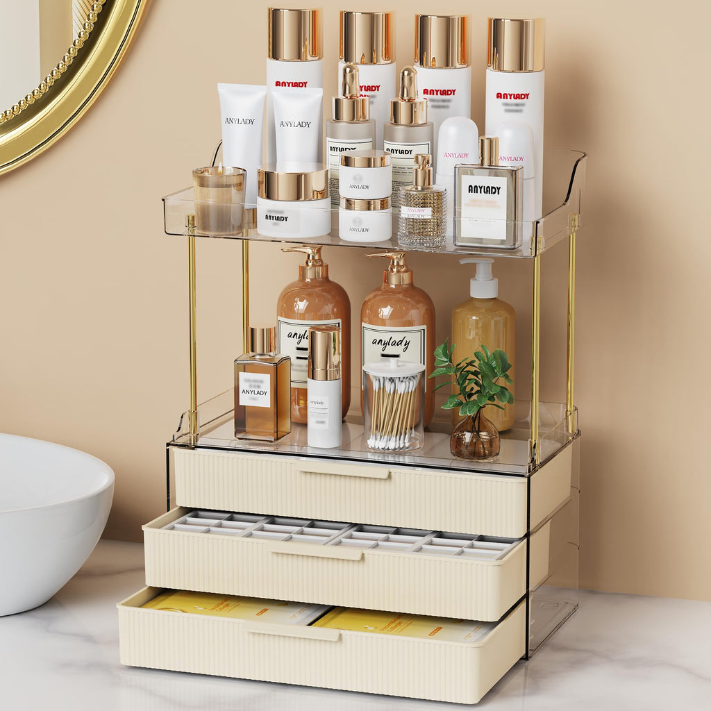 Anylady Bathroom Organizers and Storage, Makeup Organizer (Sturdy Durable Attractive), Ideal for Vanity, Countertop, Counter, Perfume, Skincare, Cabinet, Cosmetic, Dresser Organizer (deep black)