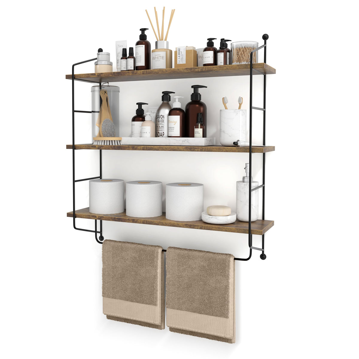 Sorbus 3-Tier Floating Shelves for Wall, Bathroom Storage & Decor (Brown)