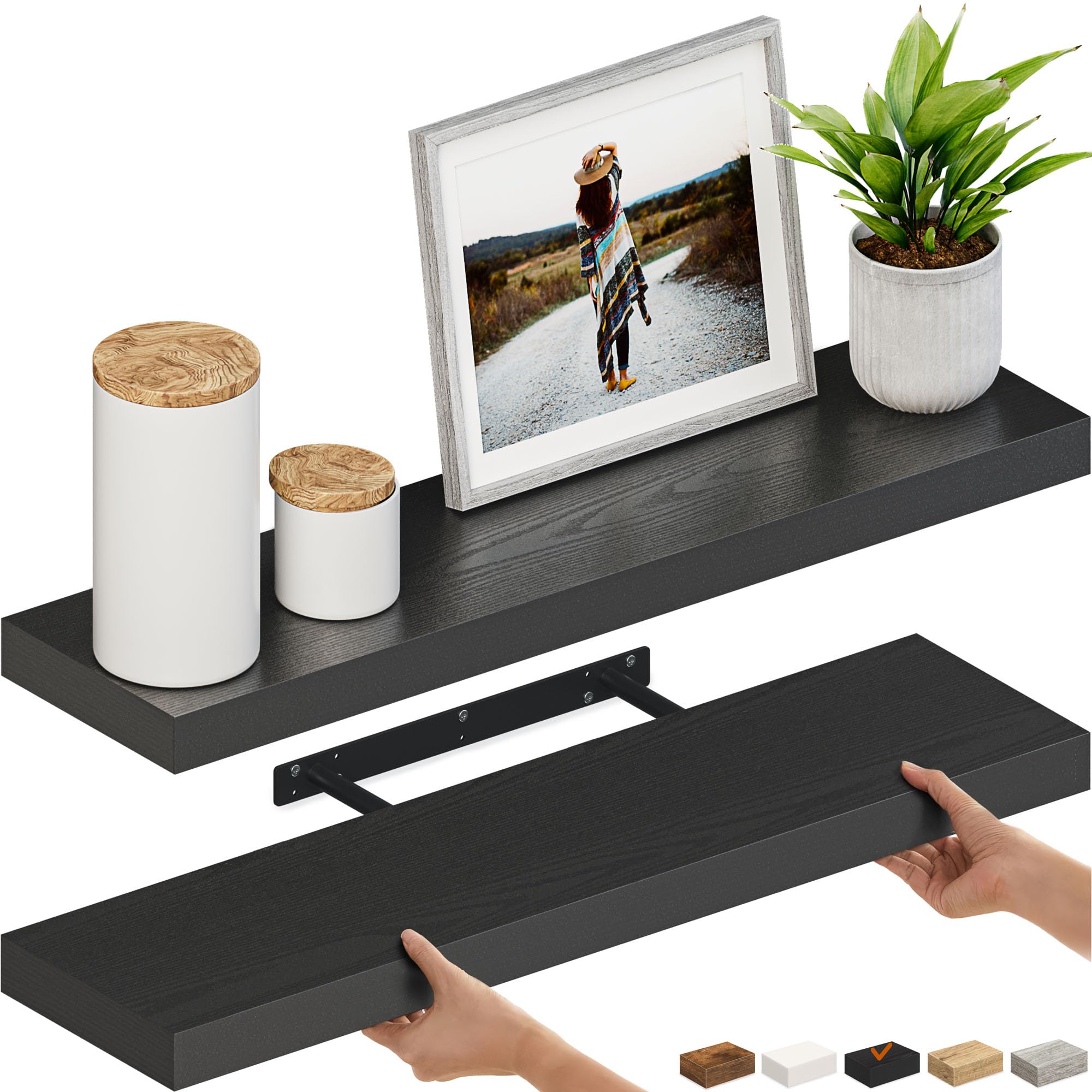 Ballucci Floating Shelf, 36" Hanging Shelf with Invisible Brackets, Wooden Floating Shelves for Walls, Book Shelf, Wall Shelves for Home Office, Bathroom, Living Room, 6 inch Deep, Gray