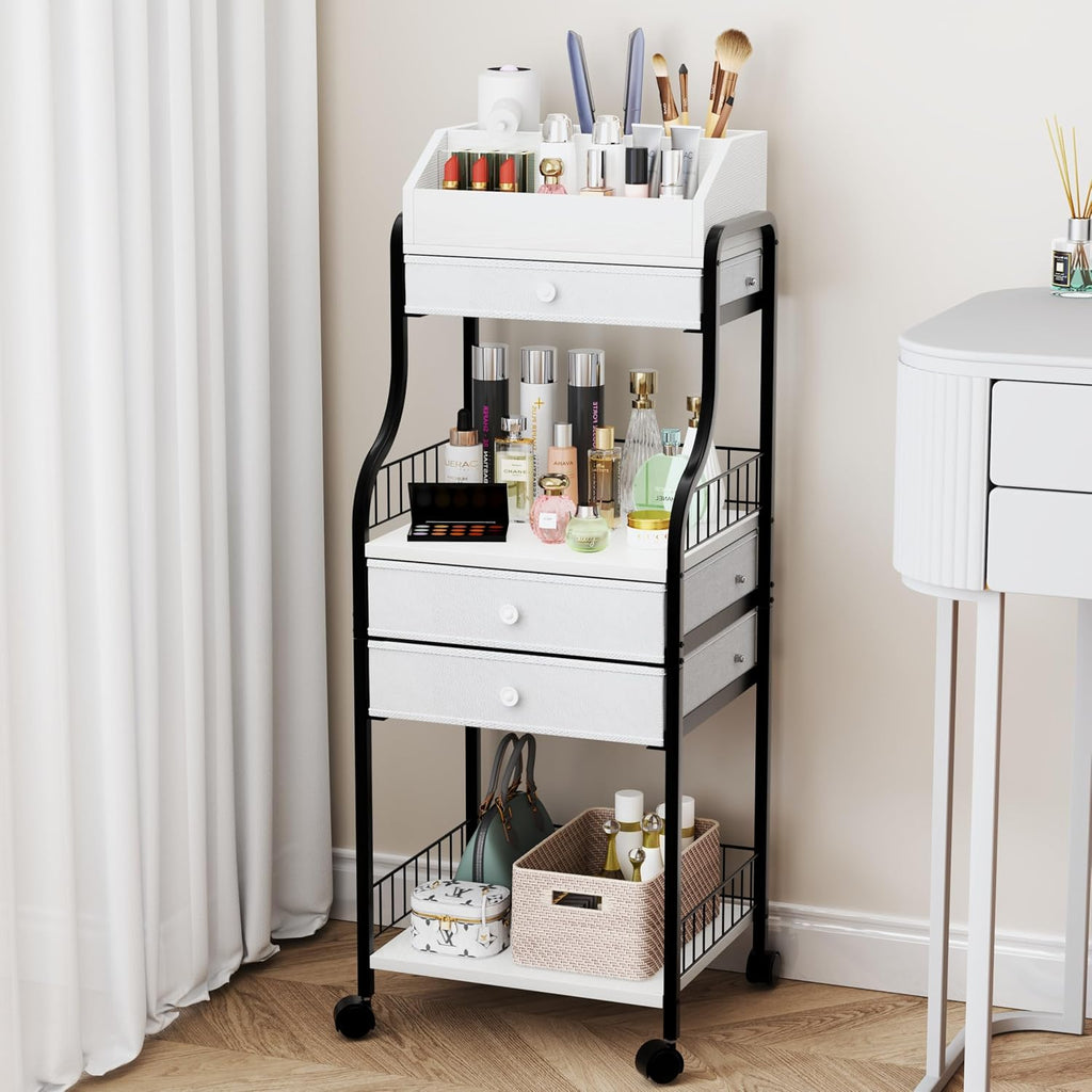 HapiRm Floor Makeup Organizer Storage - Vanity Skincare Make Up Organizers and Storage with Drawers, Cosmetics Display Cases Holder for Skin Care Nail Polish Perfume Makeup Brush