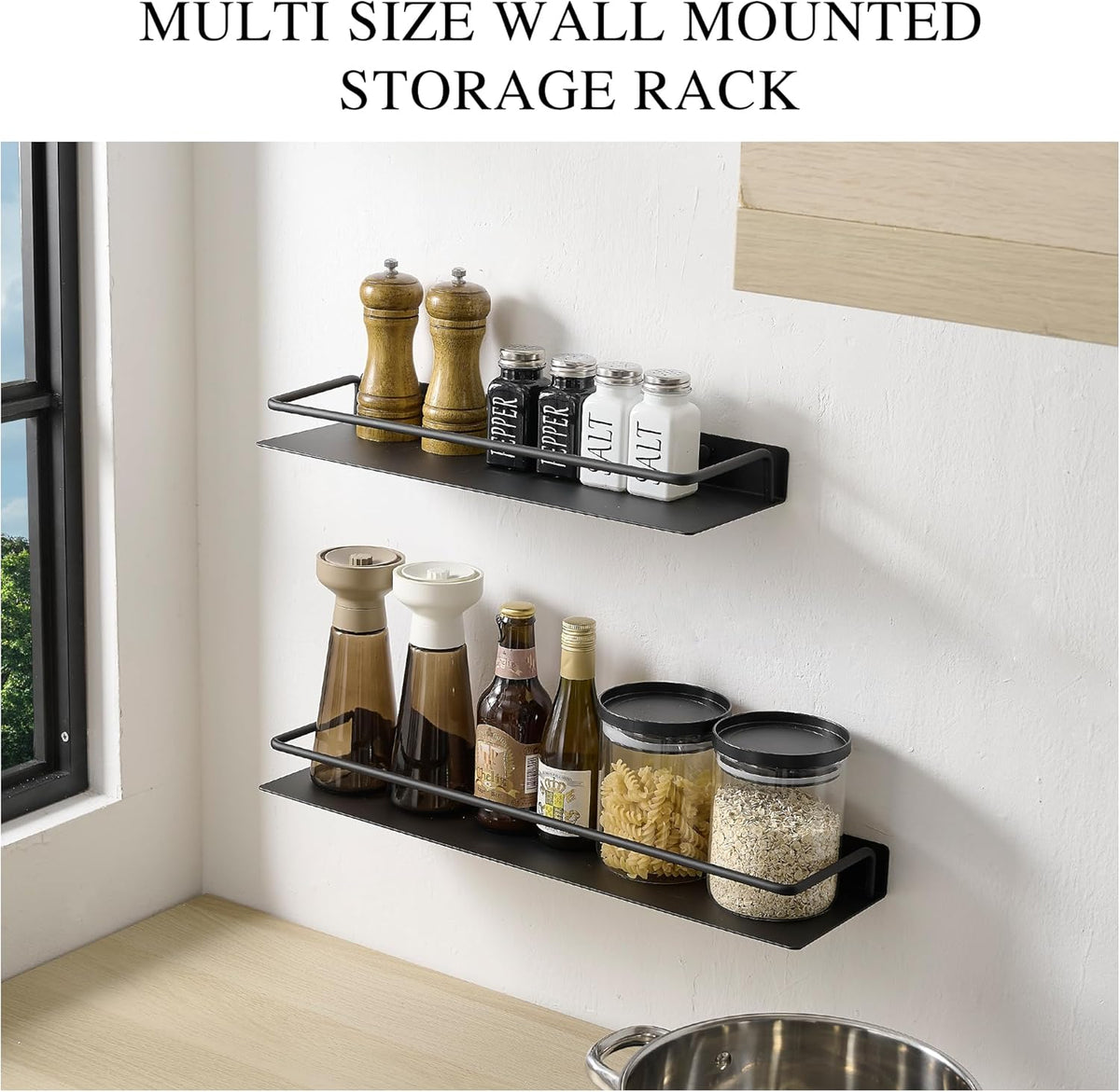 RFOUO 12 Inch Small Metal Wall Shelf with Guard Rail,Black,1 Pack