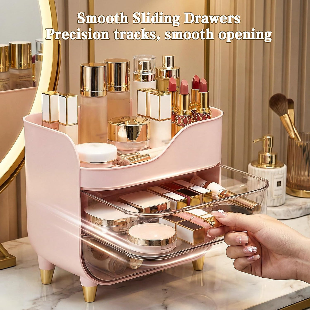 Makeup Organizer for Vanity with Large Smooth Drawers Extra Large Skincare Organizer for Bathroom Countertop and Dresser, Crystal Clear Cosmetic Storage Display Case for Beauty Products