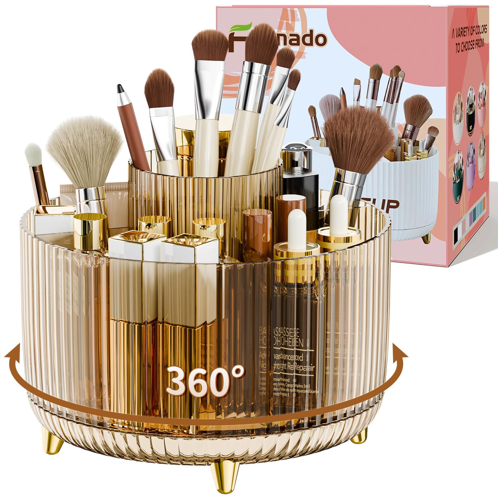 fanado 360° Rotate Makeup Brush Holder Organizer, Makeup Organizers Countertop, Makeup organization and Skincare Storage for Vanity, Desktop, Bathroom (White)