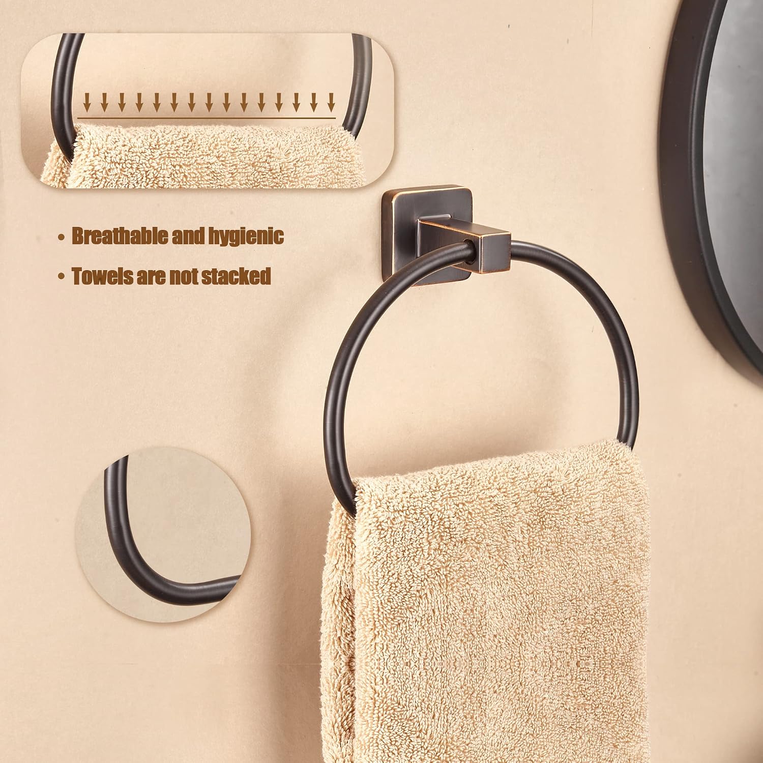 WOLIBEER Bronze Towel Ring,Bathroom Hand Towel Holder Wall Mount,Oil Rubbed Towel Rack Rustic Towel Hanger ORB Farmhouse Bathroom Accessories