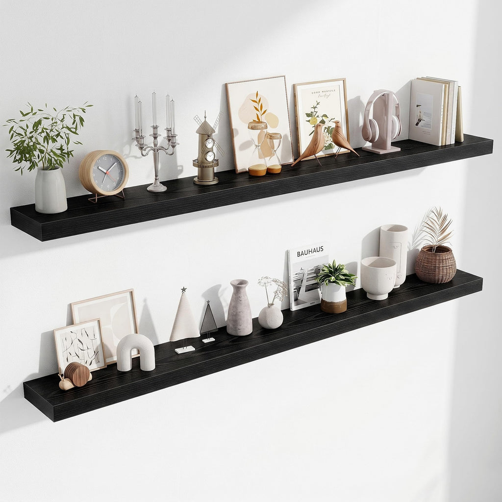 Fun Memories Floating Shelves Bathroom for Wall Mounted Shelves, 20 Inch Wood Shelf Set of 2, Home Storage & Display Decor, Walnut