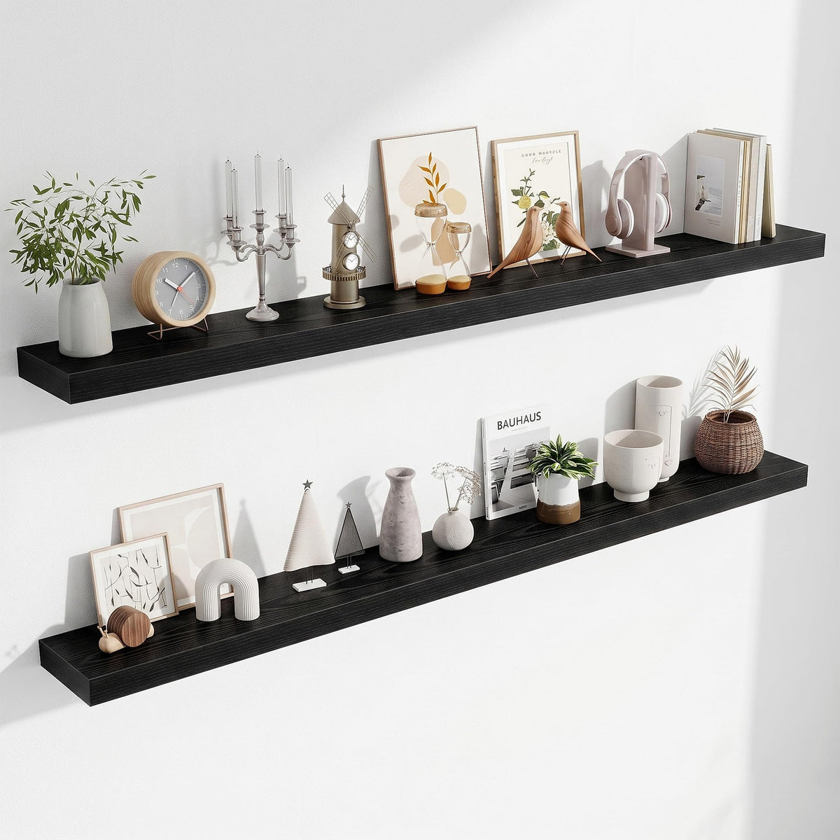 Fun Memories Floating Shelves Bathroom for Wall Mounted Shelves, 20 Inch Wood Shelf Set of 2, Home Storage & Display Decor, Walnut