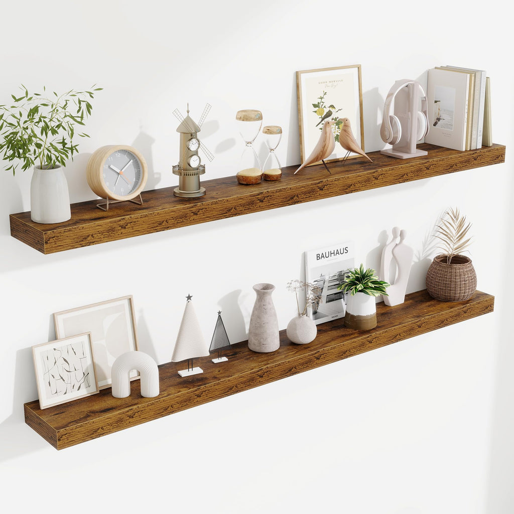 Fun Memories Floating Shelves Bathroom for Wall Mounted Shelves, 20 Inch Wood Shelf Set of 2, Home Storage & Display Decor, Walnut