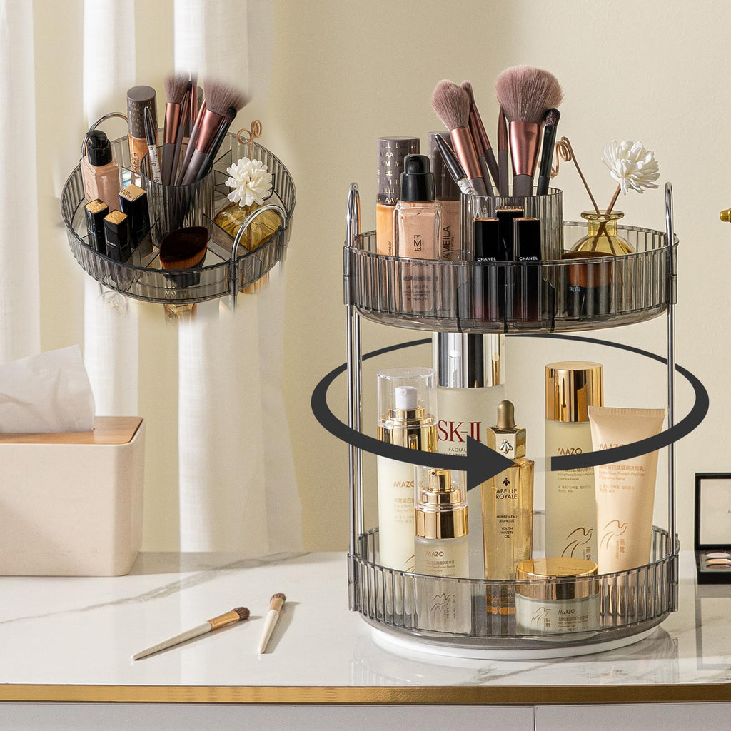 shuang qing Rotating Makeup Organizer for Vanity, Large Capacity Skincare Perfume Storage, Bathroom Counter Organizer, 360 Spinning Cosmetic Dresser Countertop Organizers (Clear, 3 Tier)