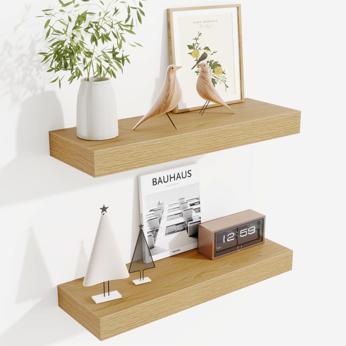 Fun Memories Floating Shelves Bathroom for Wall Mounted Shelves, 20 Inch Wood Shelf Set of 2, Home Storage & Display Decor, Walnut